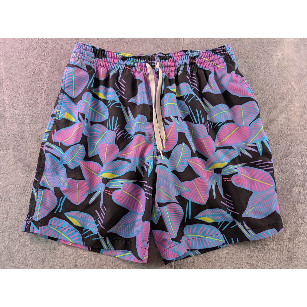 Chubbies Mens Swim Trunks Large 7" Inseam Tropical Leaf Print Black Pink Blue